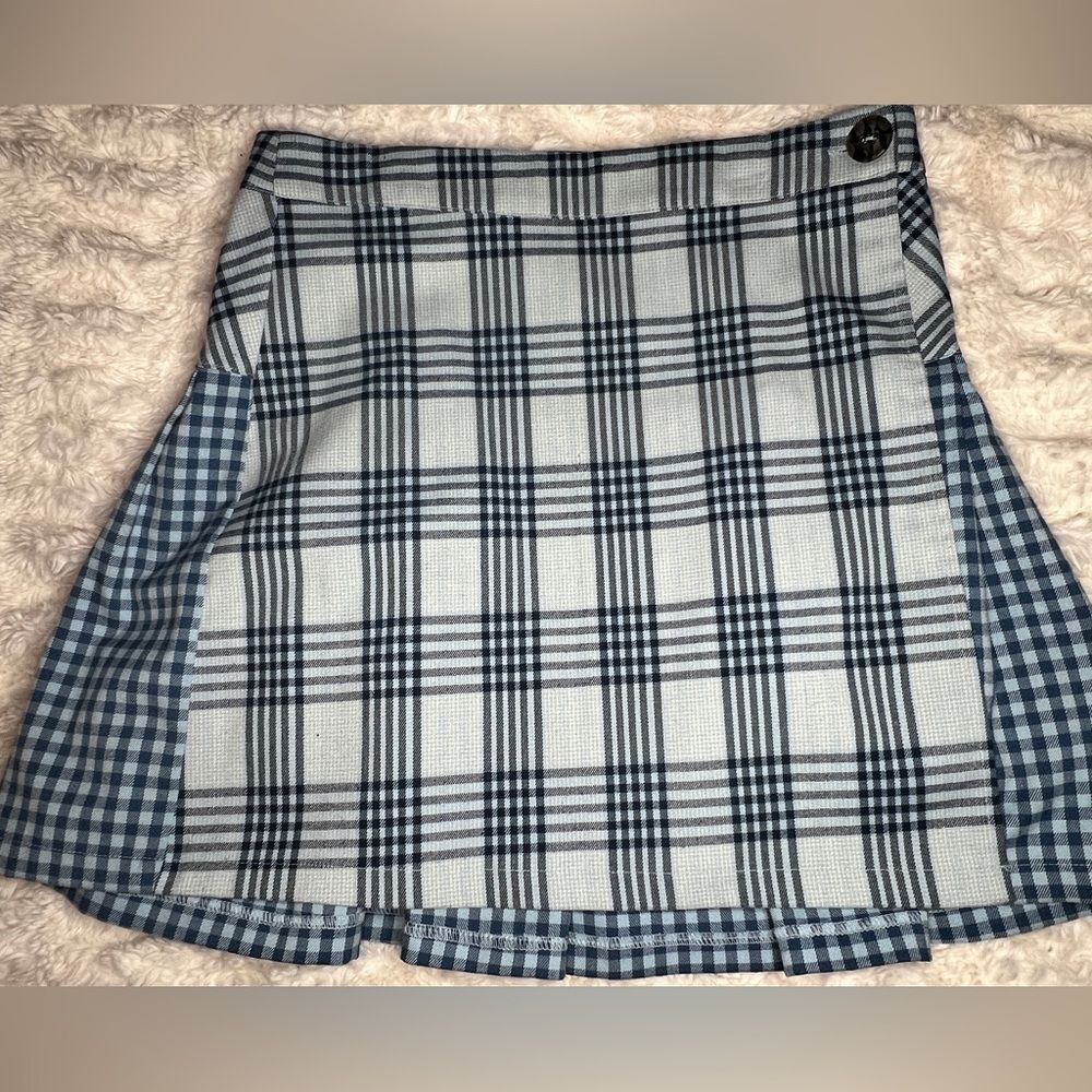 Urban Outfitters Blue Plaid Pleated Check Wrap Skirt Size Medium